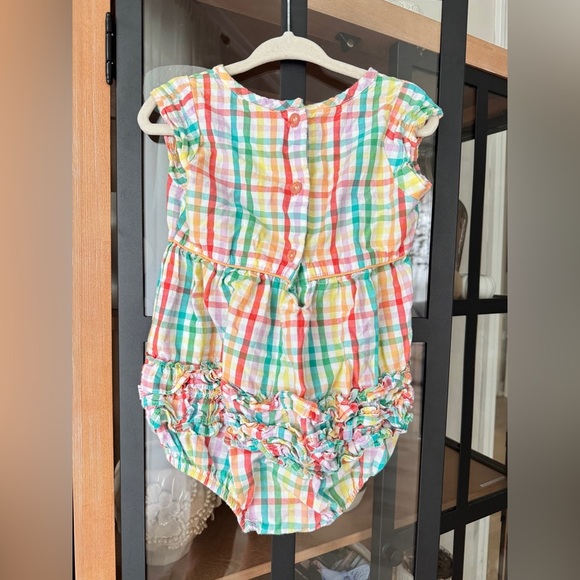 Rufflebutts bubble romper rainbow gingham plaid print ruffles baby girl toddler - Picture 2 of 8